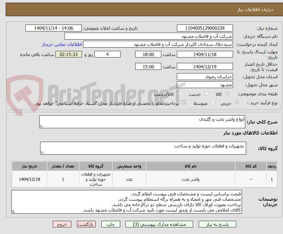 انواع واشر تخت و گلندی