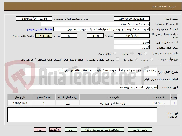 پروژه خودیاری جا به جائی چاه آب جزمه  به شماره سنم s04032691 امور برق آبیک 