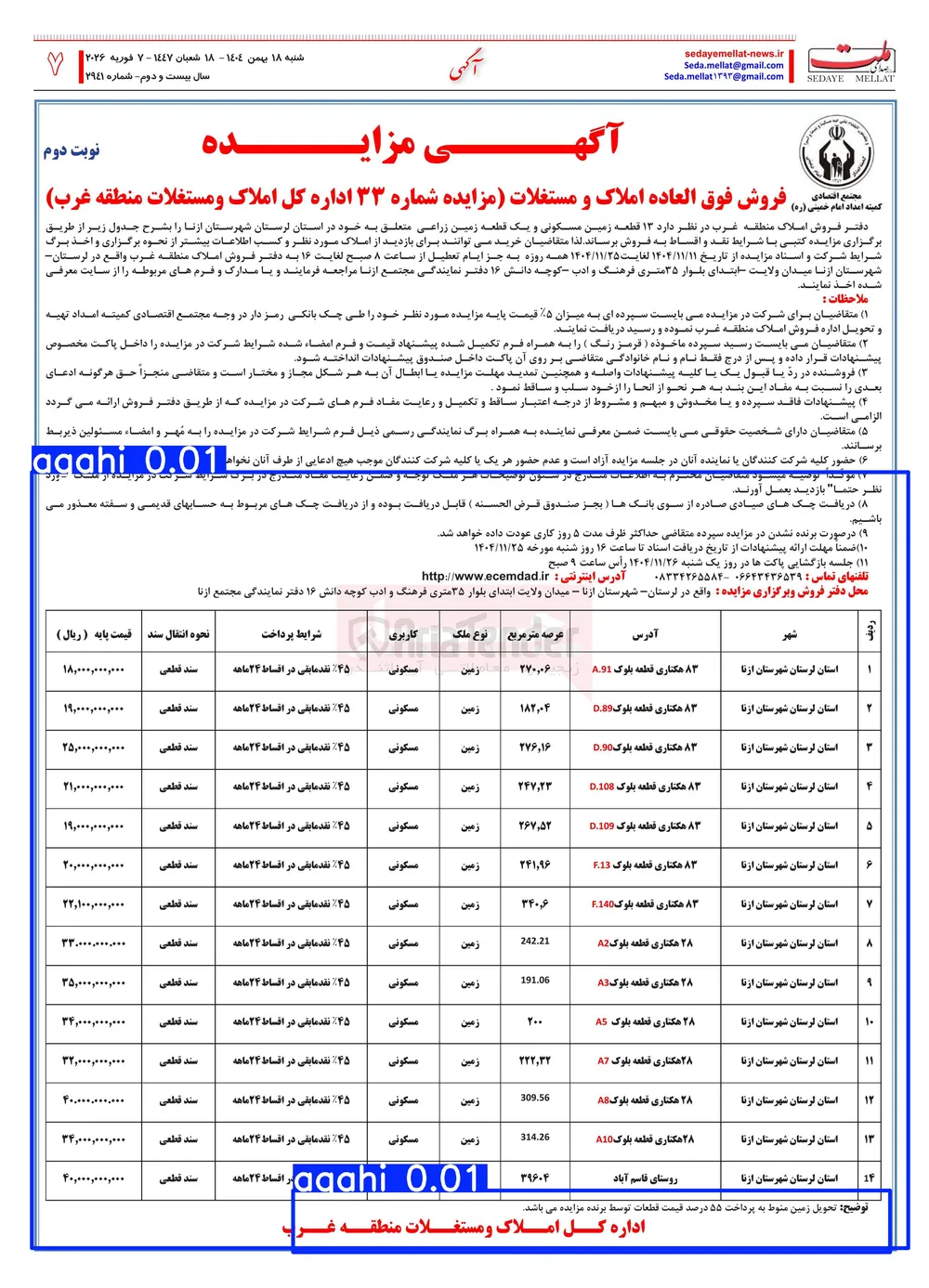 فروش ۱۳ قطعه زمین مسکونی و یک قطعه زمین زراعی