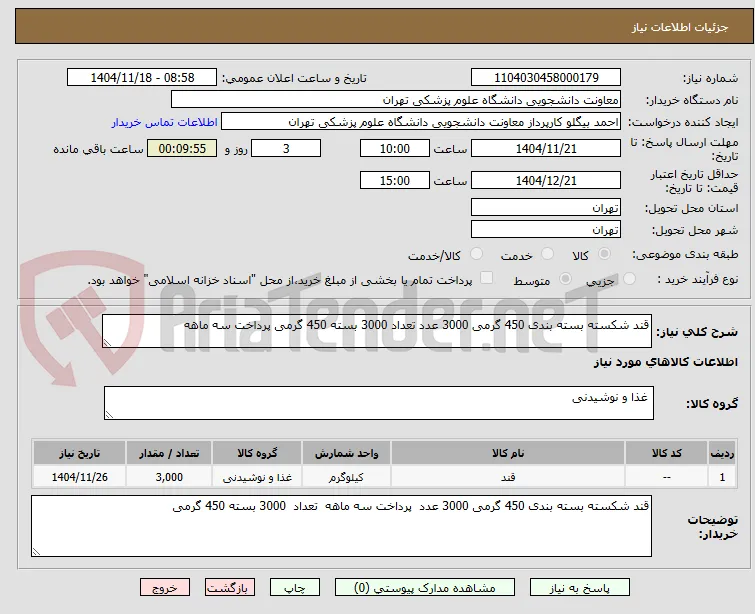 قند شکسته بسته بندی 450 گرمی 3000 عدد تعداد 3000 بسته 450 گرمی پرداخت سه ماهه