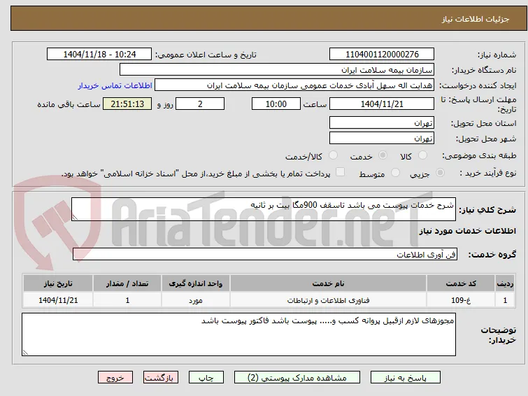 شرح خدمات پیوست می باشد تاسقف 900مگا بیت بر ثانیه