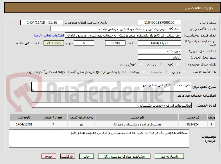 خرید خدمات پشتیبانی غذا و دارو