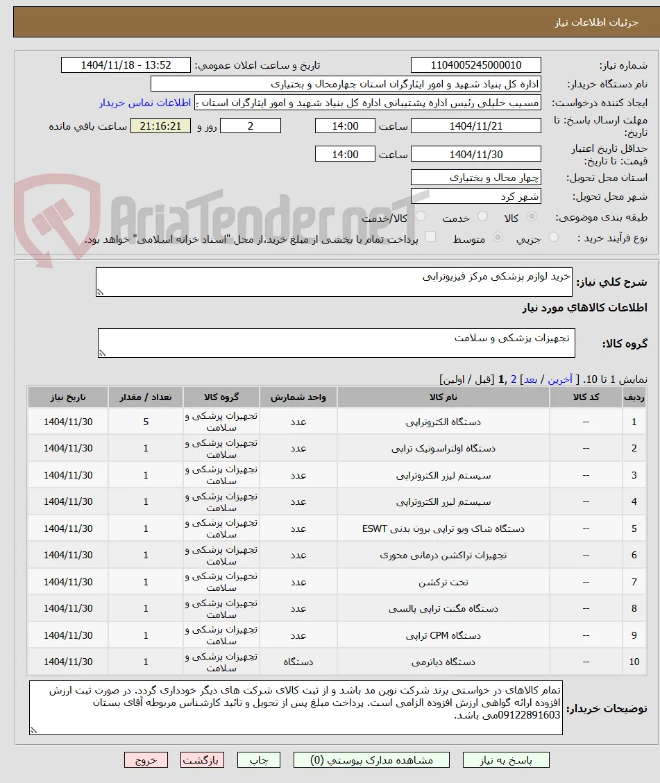 خرید لوازم پزشکی مرکز فیزیوتراپی