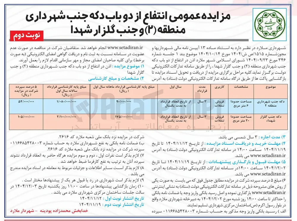 اذن در انتفاع از دو باب دکه 