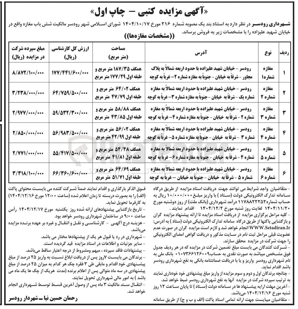فروش شش باب مغازه
