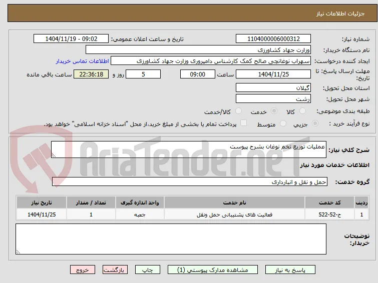 عملیات توزیع تخم نوغان بشرح پیوست