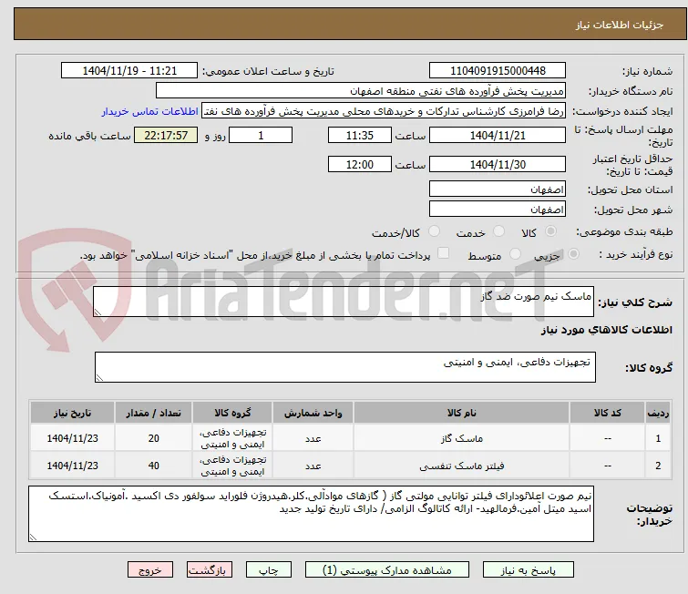 ماسک نیم صورت ضد گاز