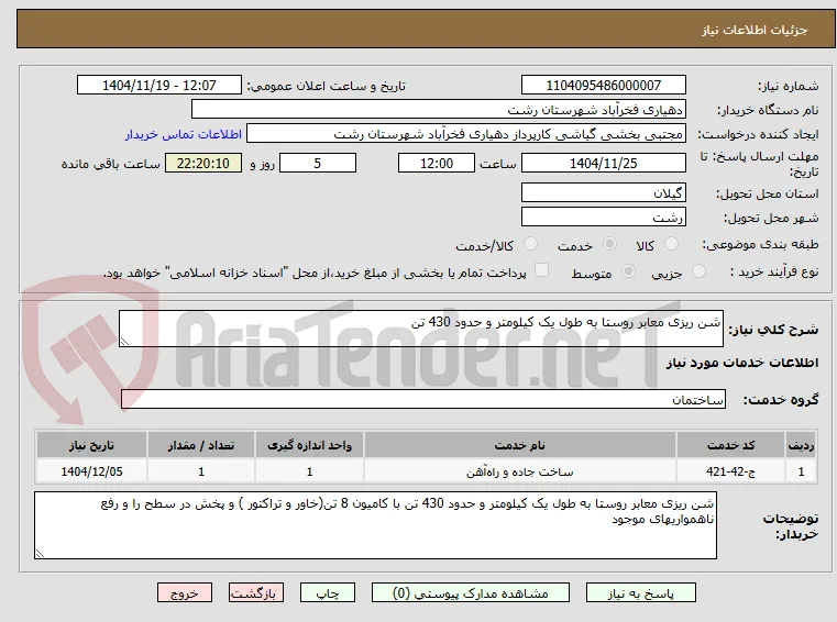 شن ریزی معابر روستا به طول یک کیلومتر و حدود 430 تن