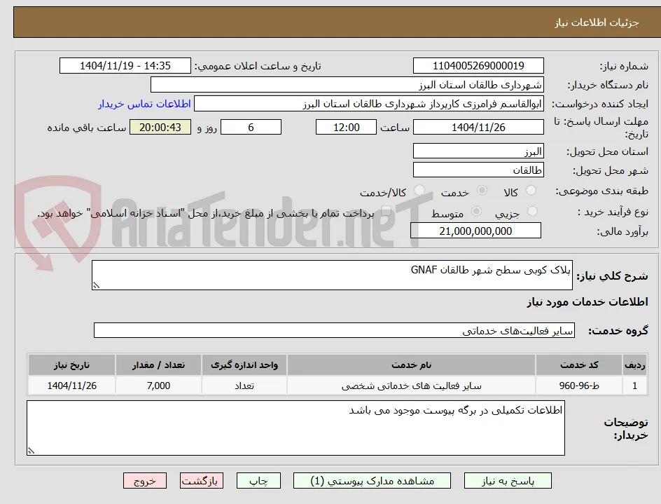 پلاک کوبی سطح شهر طالقان GNAF 