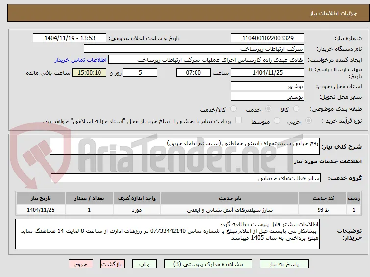رفع خرابی سیستمهای ایمنی حفاظتی (سیستم اطفاء حریق)