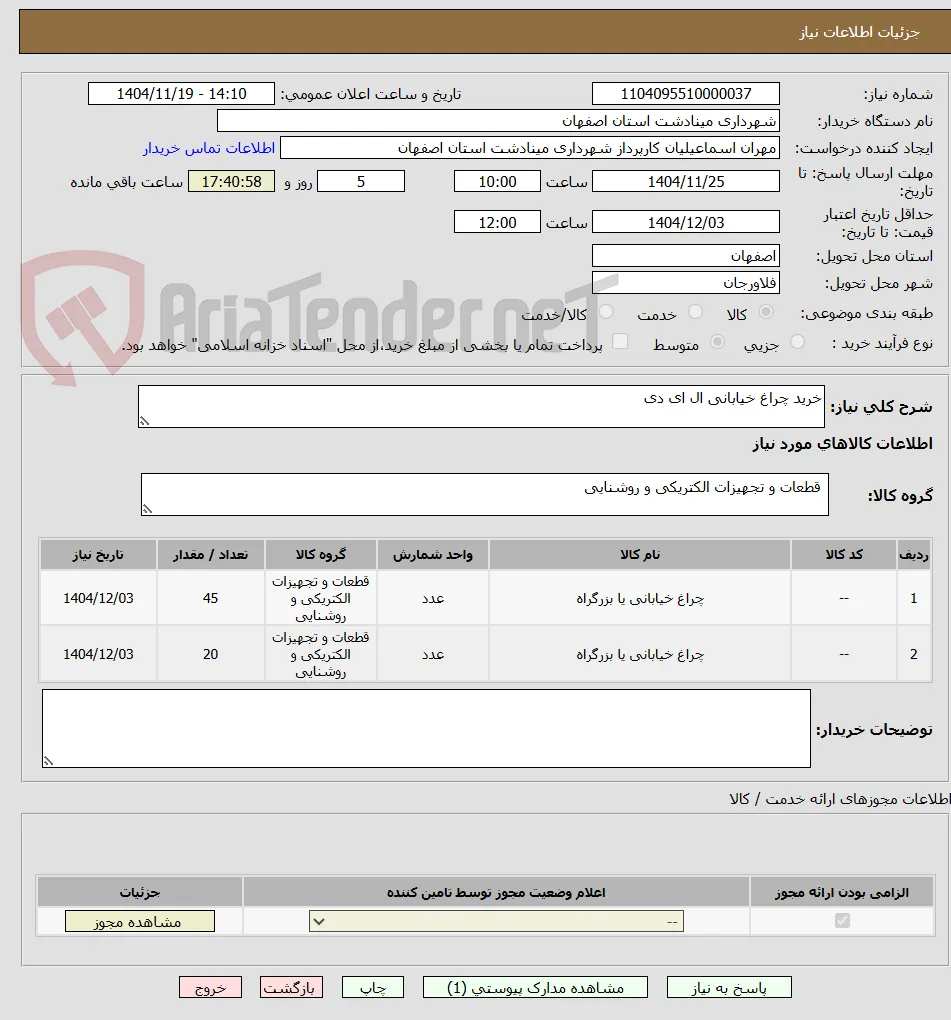 خرید چراغ خیابانی ال ای دی