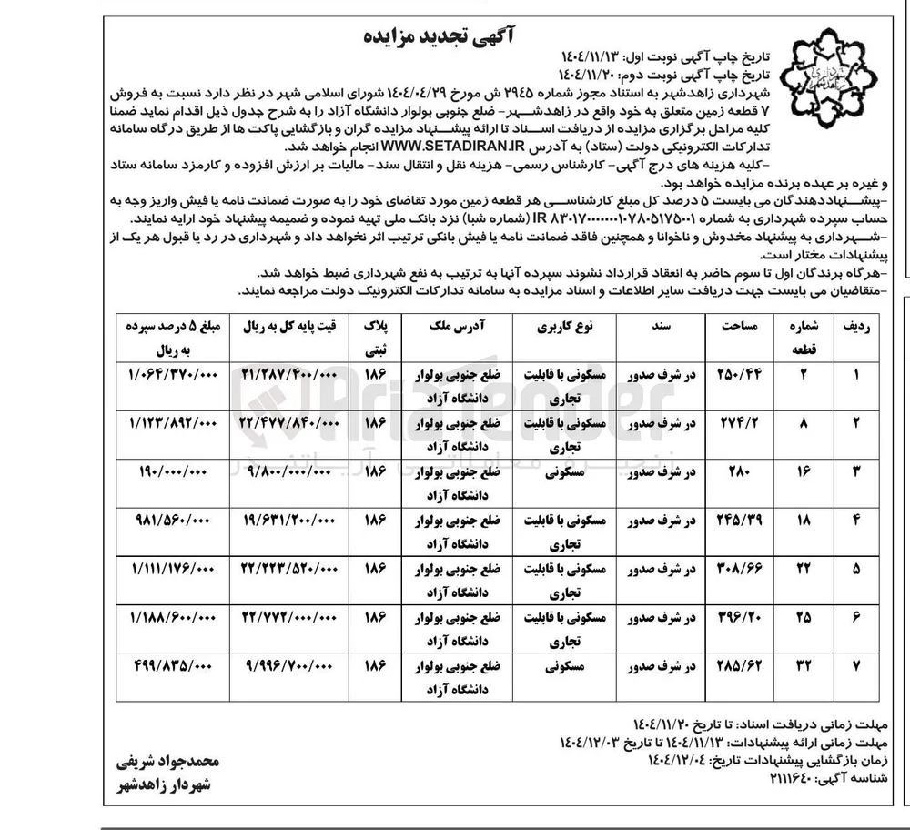  فروش ۷ قطعه زمین