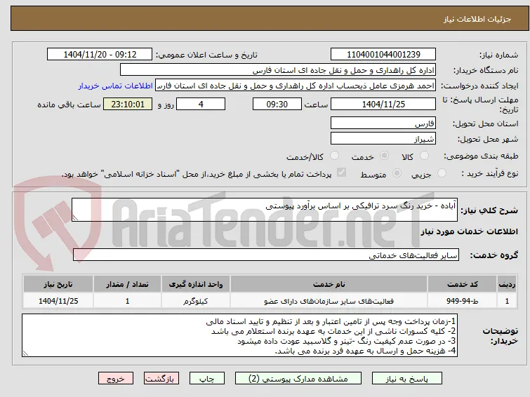 آباده - خرید رنگ سرد ترافیکی بر اساس برآورد پیوستی