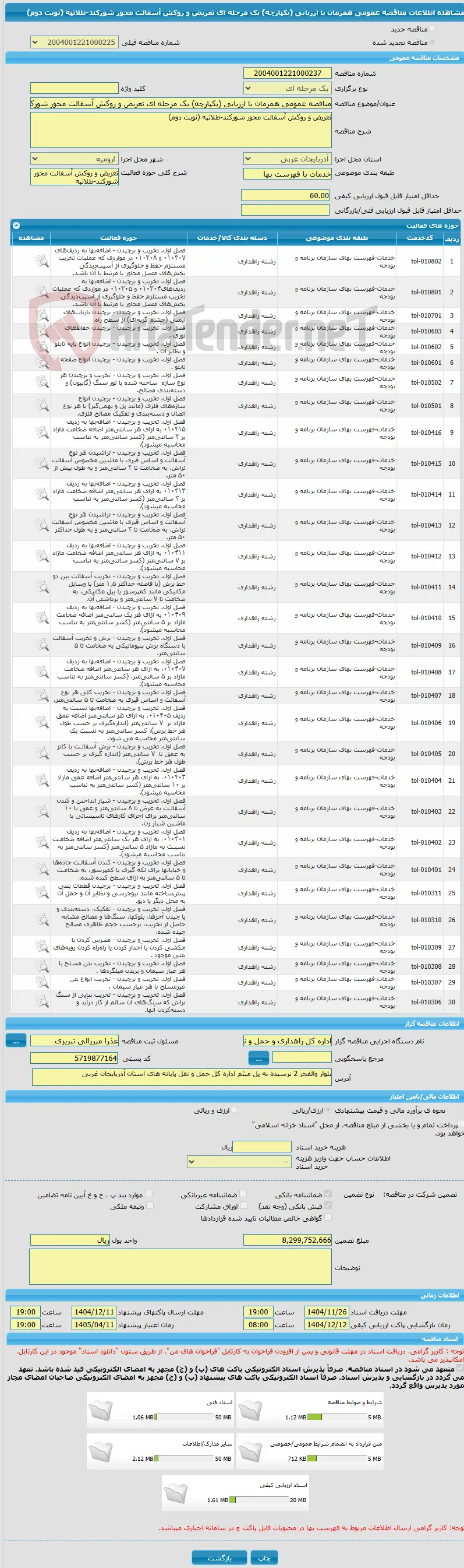 مناقصه عمومی همزمان با ارزیابی (یکپارچه) یک مرحله ای تعریض و روکش آسفالت محور شورکند-طلاتپه (نوبت دوم)