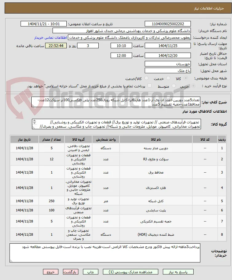 تعداد5عدد دوربین-اعدد ان وی آر-1عدد هارد6ترا-کابل شبکه رویال250عدد-پلی فلکسی100تر-سوکت12عدد-محافظ1عدد-جعبه تقسیم 5عدد