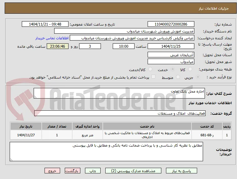 اجاره محل بانک تعاون