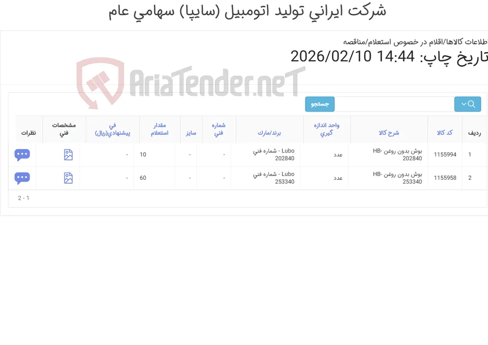 تأمین بوش بدون روغن مارک Lubo