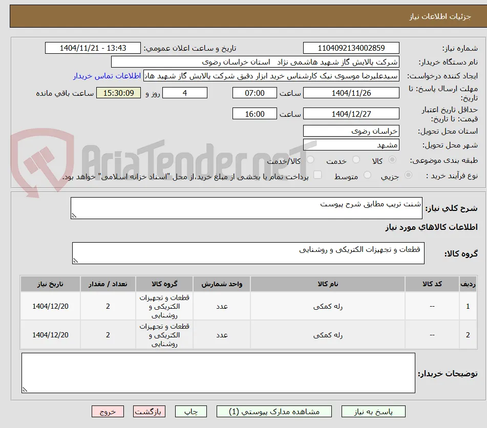 شنت تریپ مطابق شرح پیوست