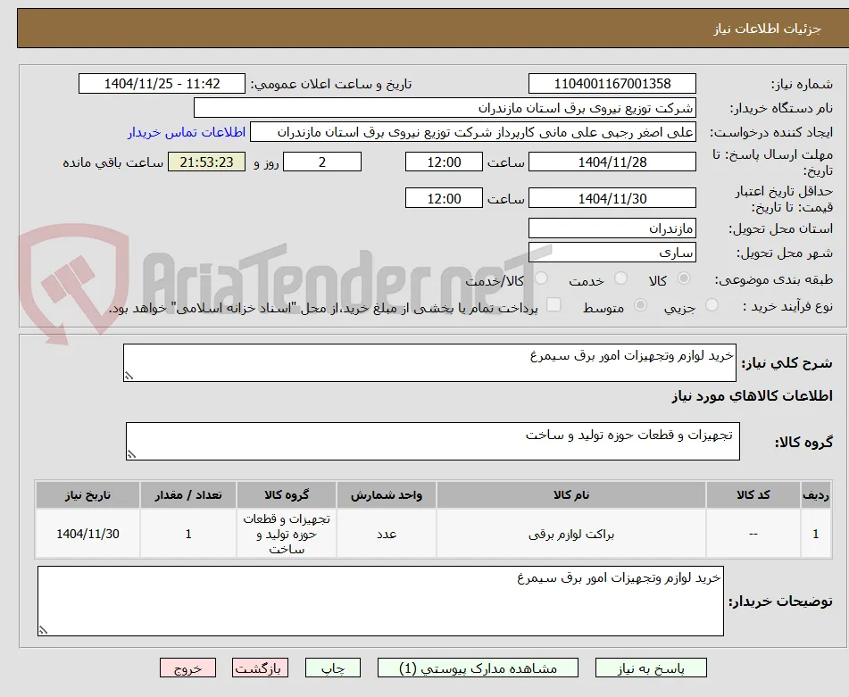 خرید لوازم وتجهیزات امور برق سیمرغ