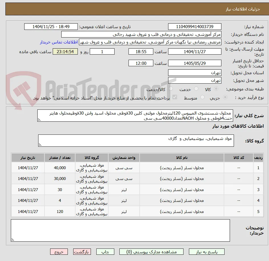  محلول شستشوی المپیوس 120لیترمحلول مولتی کلین 30قوطی محلول اسید واش 30قوطیمحلول هایتر جنت4قوطی و محلول NAOHتعداد40000سی سی 