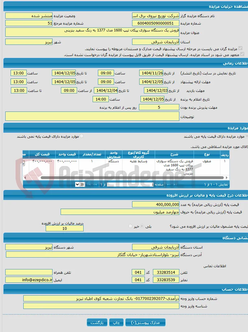 فروش یک دستگاه سواری پیکان تیپ 1600 مدل 1377 به رنگ سفید بنزینی
