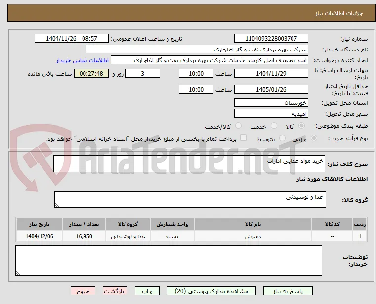 خرید مواد غذایی ادارات 