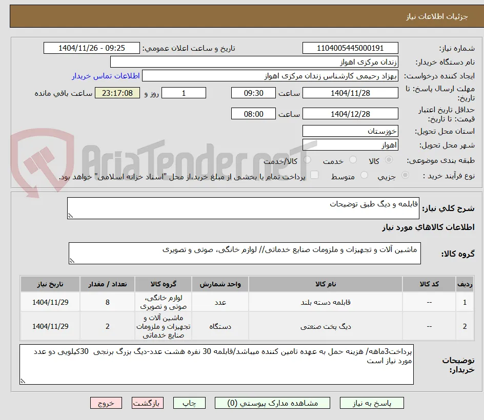 قابلمه و دیگ طبق توضیحات