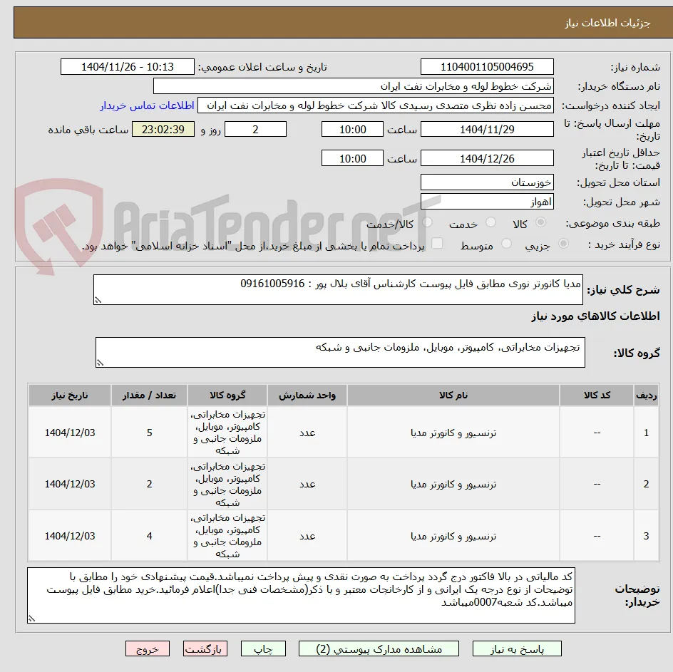 مدیا کانورتر نوری مطابق فایل پیوست کارشناس آقای بلال پور : 09161005916 