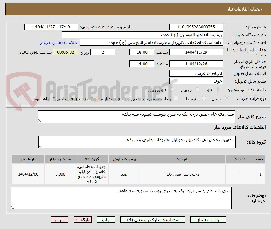 سی دی خام جنس درجه یک به شرح پیوست تسویه سه ماهه