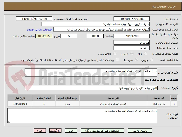 رینگ و ایجاد قدرت مانور2 امور برق میاندورود 