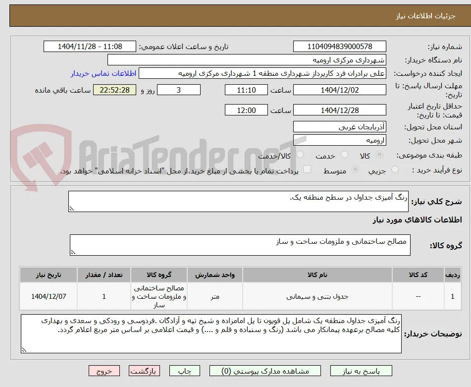 رنگ آمیزی جداول در سطح منطقه یک.