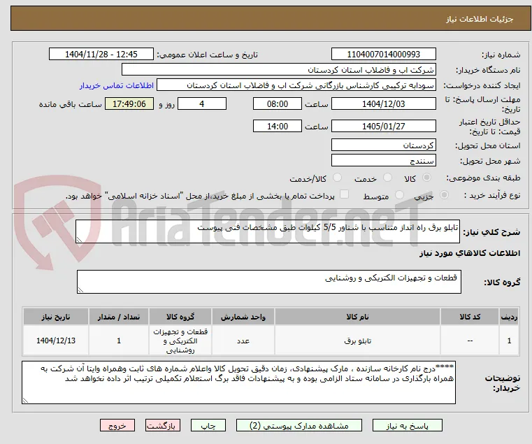 تابلو برق راه انداز متناسب با شناور 5/5 کیلوات طبق مشخصات فنی پیوست 