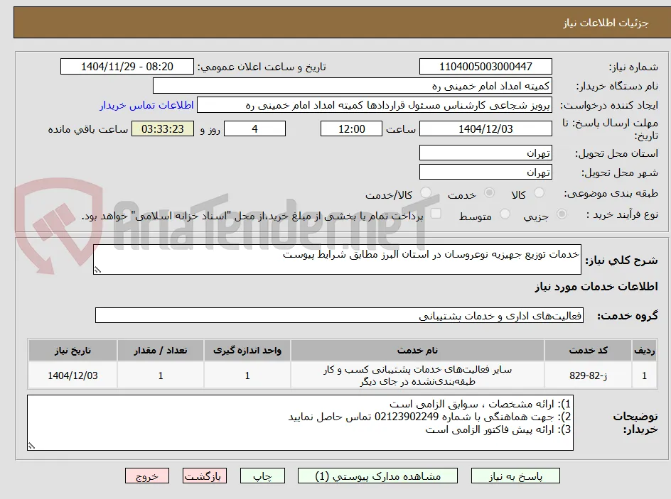 خدمات توزیع جهیزیه نوعروسان در استان البرز مطابق شرایط پیوست
