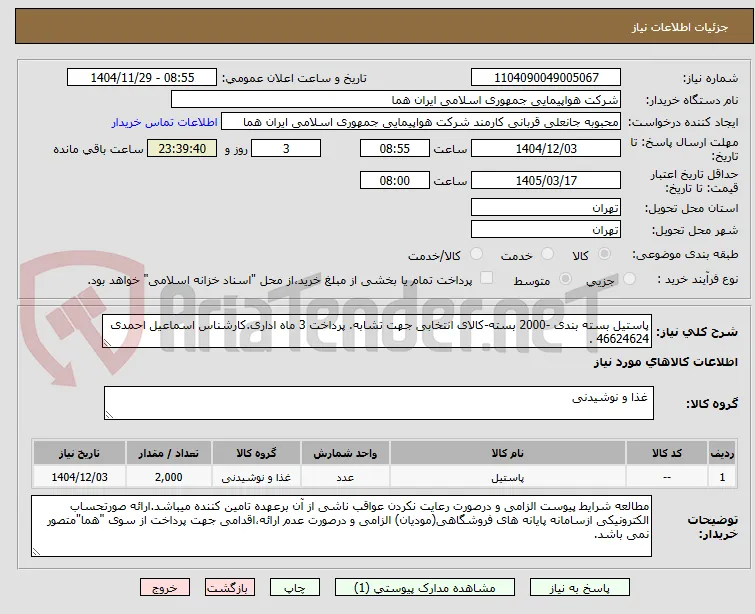 پاستیل بسته بندی -2000 بسته-کالای انتخابی جهت تشابه. پرداخت 3 ماه اداری.کارشناس اسماعیل احمدی 46624624 .