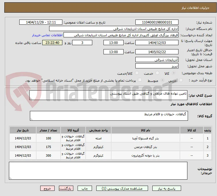 تامین نهاده های مرتعی و گیاهی طبق اسناد پیوستی 