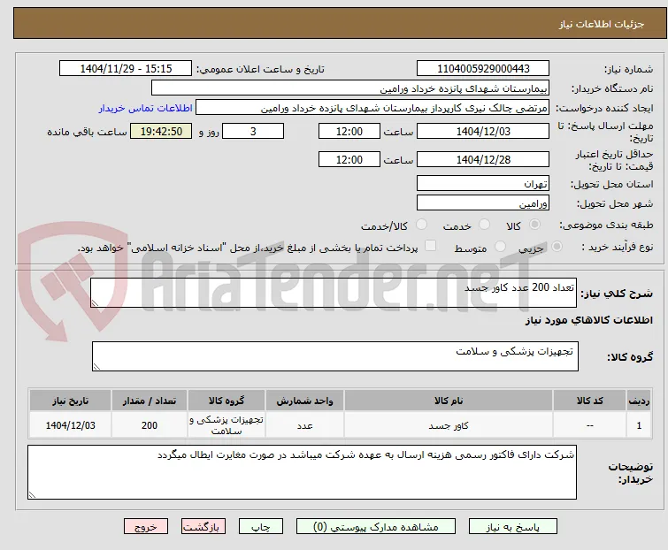 تعداد 200 عدد کاور جسد
