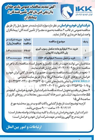خرید و حمل ۲۰۰۰۰۰ کیلوگرم گاز CO۲ 