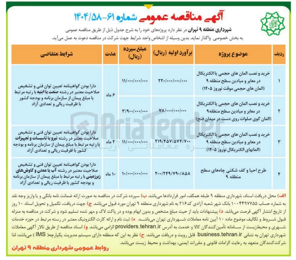خرید و نصب المان های حجمی یا الکتریکال در معابر و میادین 