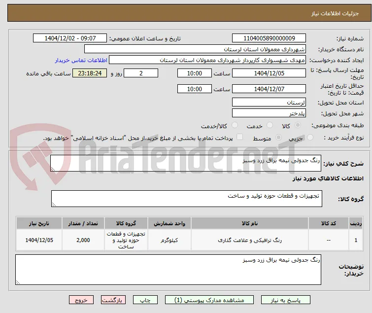 رنگ جدولی نیمه براق زرد وسبز 