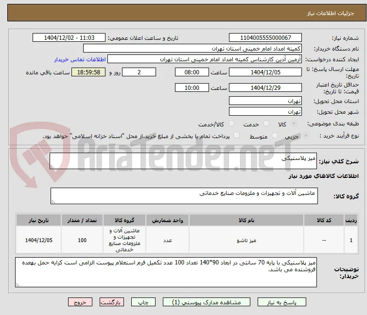 میز پلاستیکی