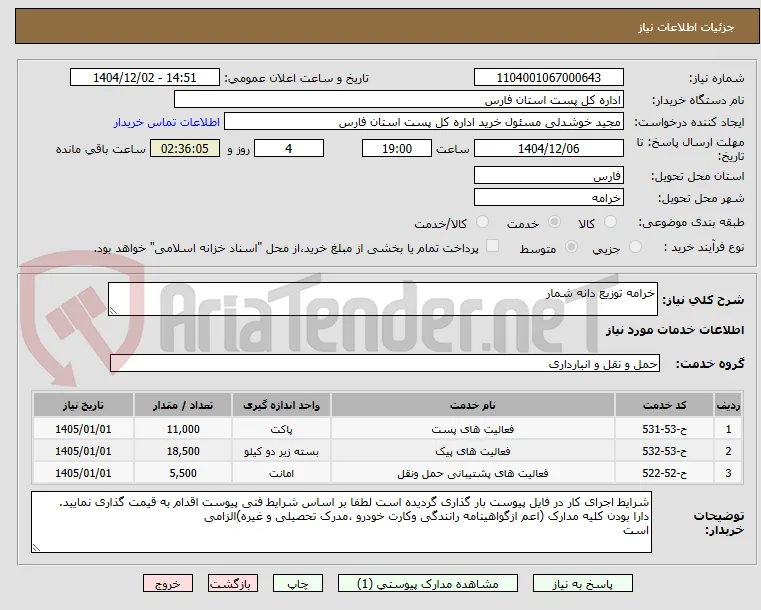 خرامه توزیع دانه شمار