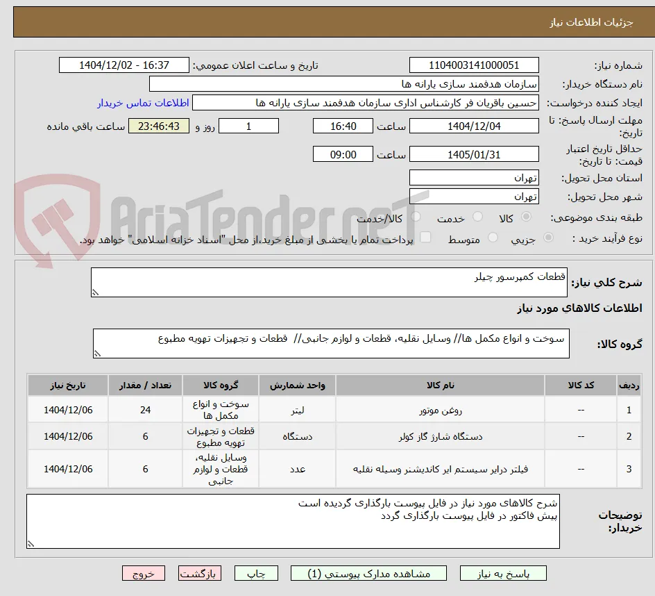 قطعات کمپرسور چیلر