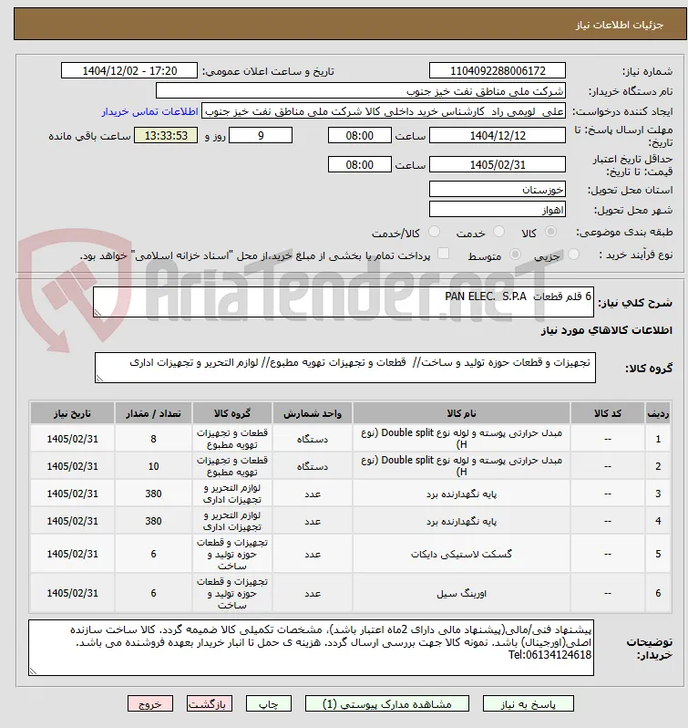 6 قلم قطعات  PAN ELEC.  S.P.A