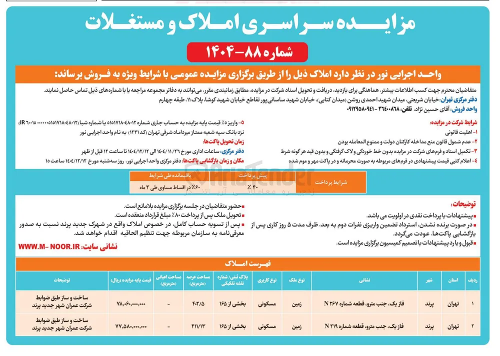 مزایده سراسری املاک و مستغلات 
