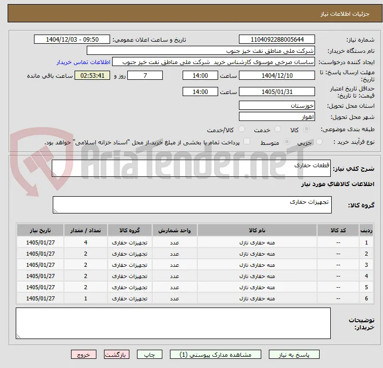 قطعات حفاری