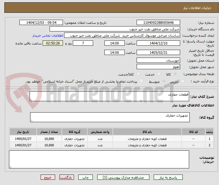 قطعات حفاری