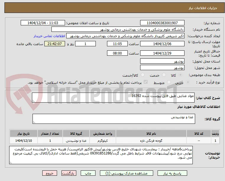 مواد غذایی طبق فایل پیوست شده 16392