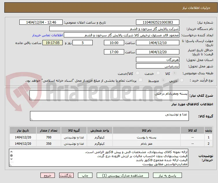 پسته ومغزبادام درختی