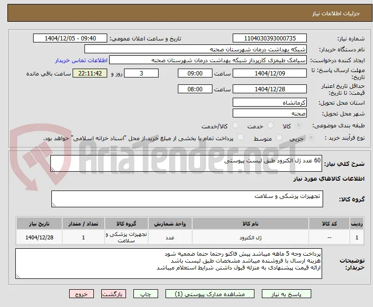 60 عدد ژل الکترود طبق لیست پیوستی