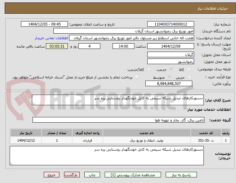 دستورکارهای تبدیل شبکه سیمی به کابل خودنگهدار روستایی پره سر